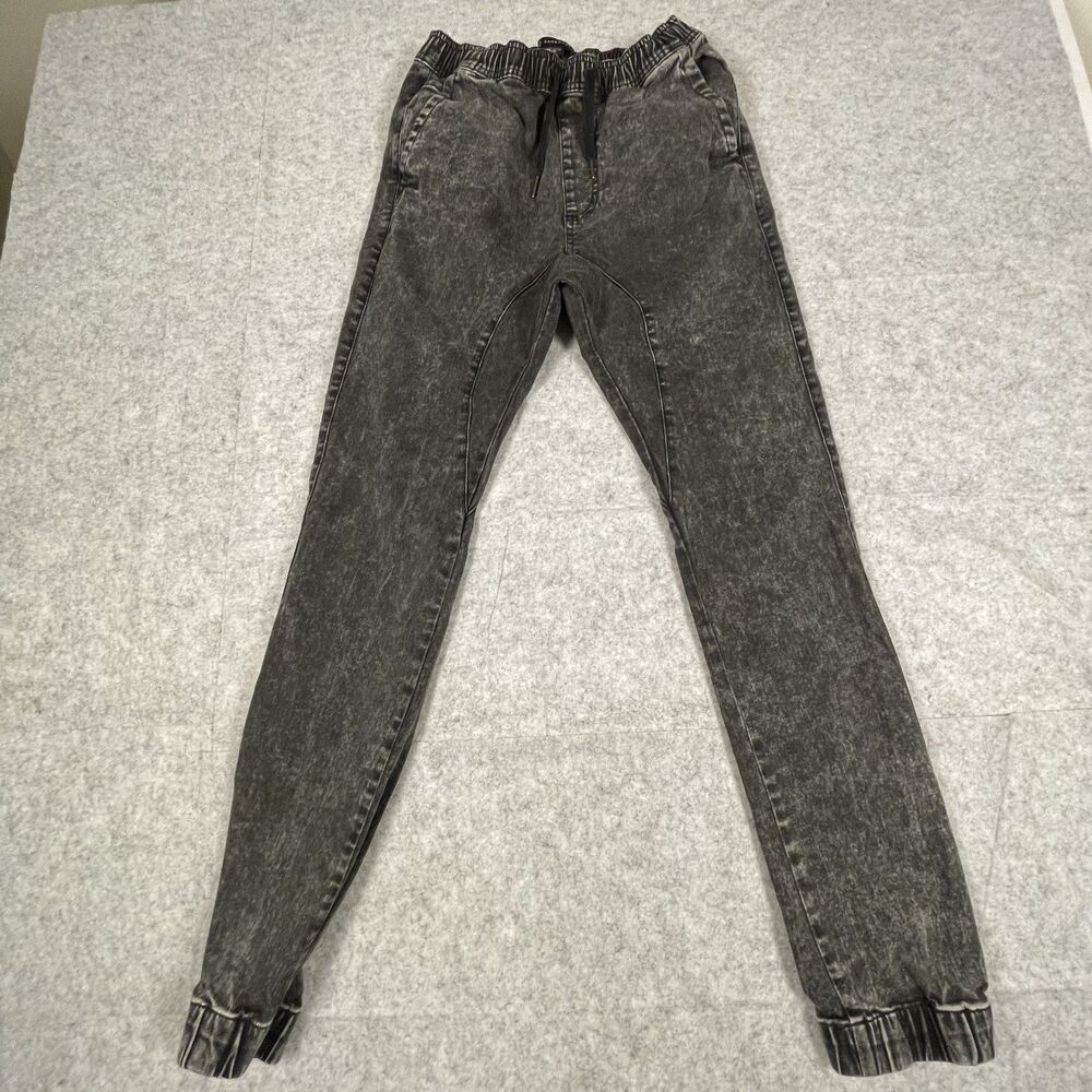Zanerobe Distressed Acid Wash Cotton Drawstring Jogger Pants Men's 30 Black Gray
